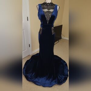 May Queen Navy Velvet Prom Dress Evening Gown Sz 8
